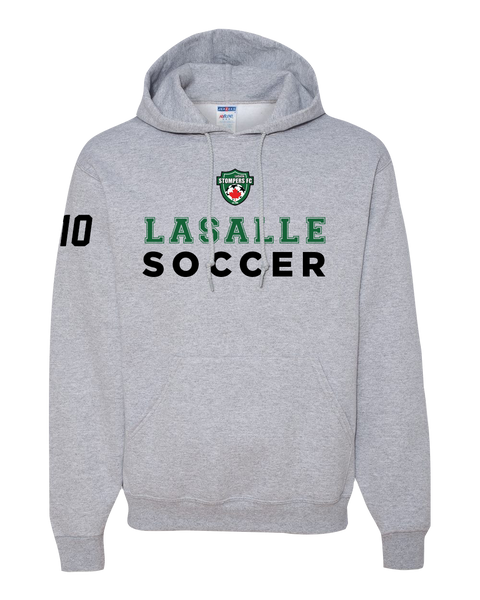 LaSalle Soccer & Stompers Crest Adult Hooded Sweatshirt with Printed Logo & Player Number
