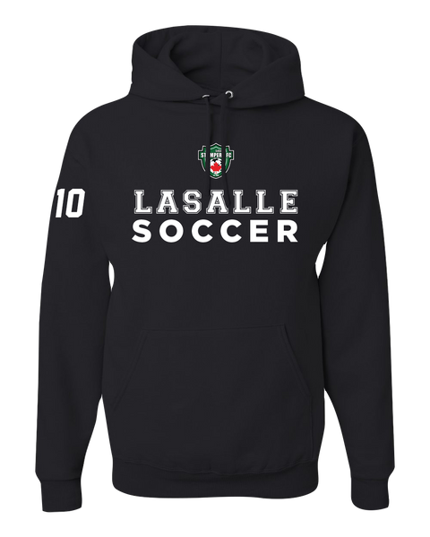 LaSalle Soccer & Stompers Crest Adult Hooded Sweatshirt with Printed Logo & Player Number