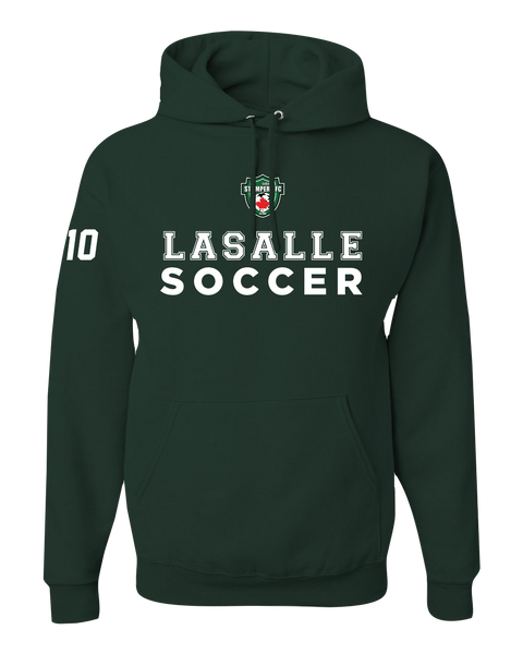 LaSalle Soccer & Stompers Crest Adult Hooded Sweatshirt with Printed Logo & Player Number