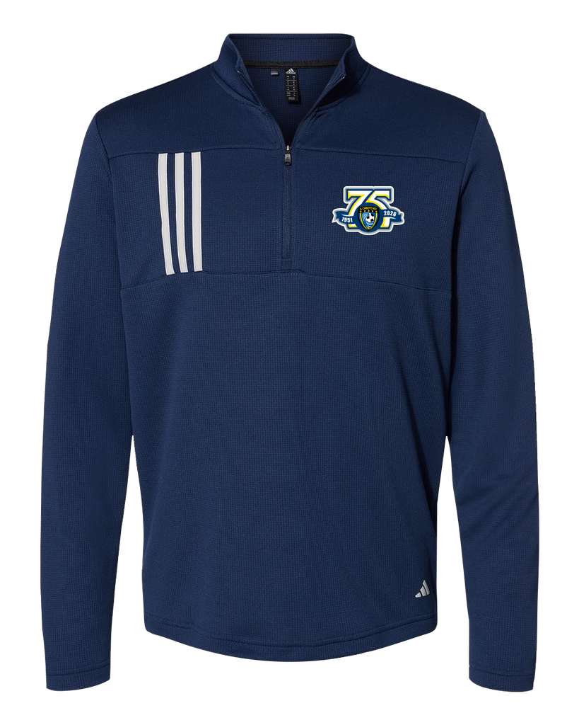 Caboto Soccer Club 75th Anniversary Mens' Adidas® 3-Stripes Double Knit Quarter-Zip Pullover with Printed Logo