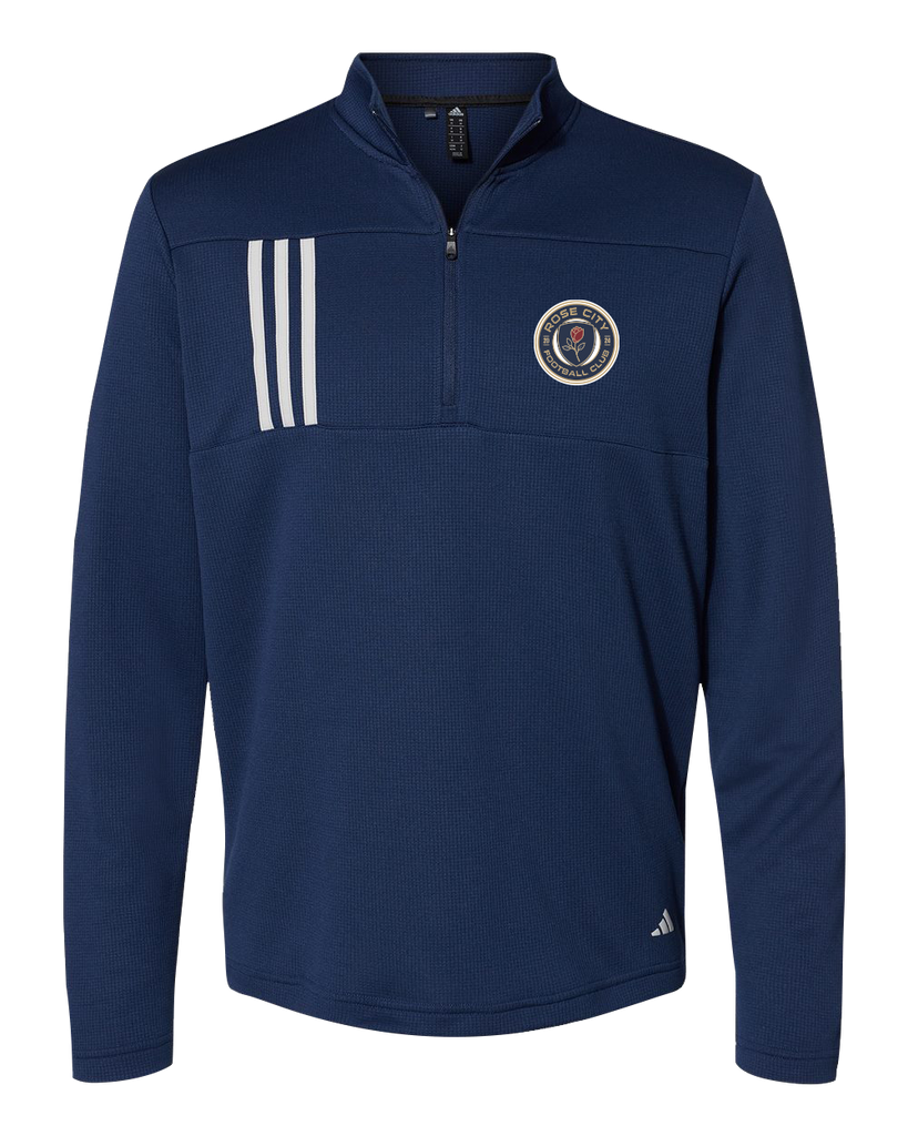 Rose City Football Club Mens' Adidas® 3-Stripes Double Knit Quarter-Zip Pullover with Printed Logo