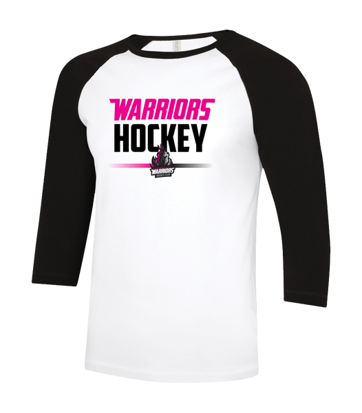 Warrior Hockey Ladies Pink Youth Two Toned Baseball T-Shirt with Printed Logo
