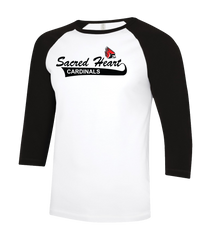 Sacred Heart Adult Two Toned Baseball T-Shirt with Printed Logo