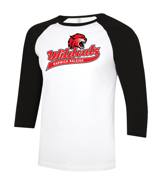 Harwich Raleigh Wildcats Script Adult Two Toned Baseball T-Shirt with Printed Logo