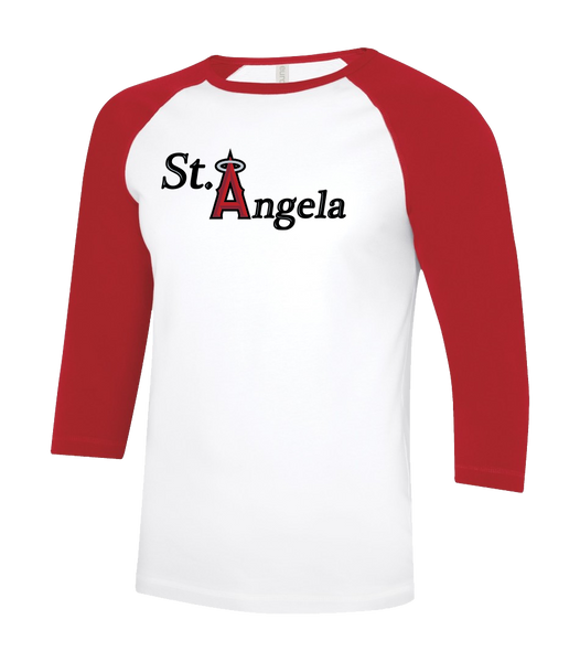 St. Angela Adult Two Toned Baseball T-Shirt with Printed Logo