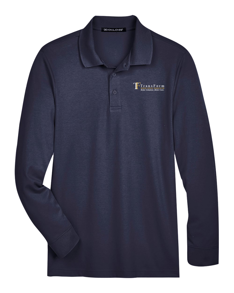 TransForm Men's Plaited Long Sleeve Polo with Printed Logo