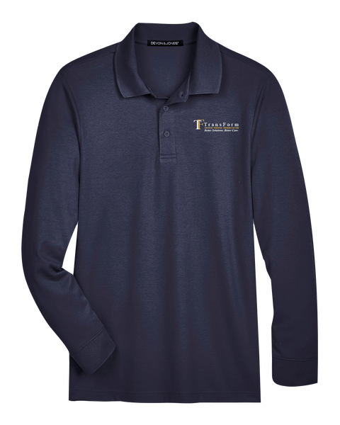 TransForm Men's Plaited Long Sleeve Polo with Printed Logo
