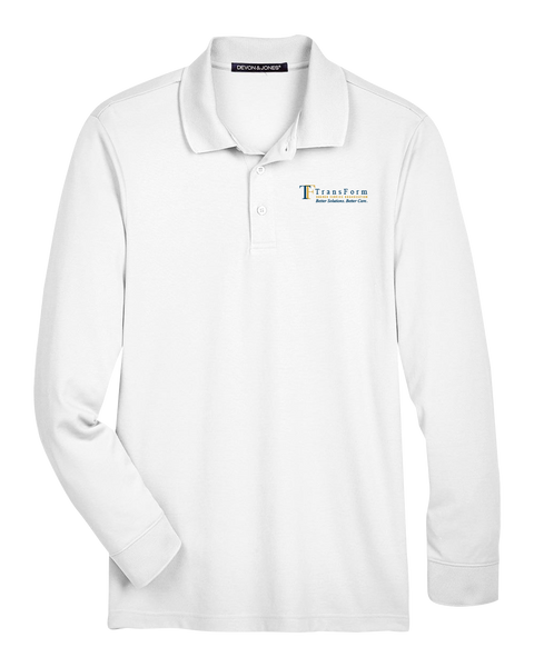TransForm Men's Plaited Long Sleeve Polo with Printed Logo