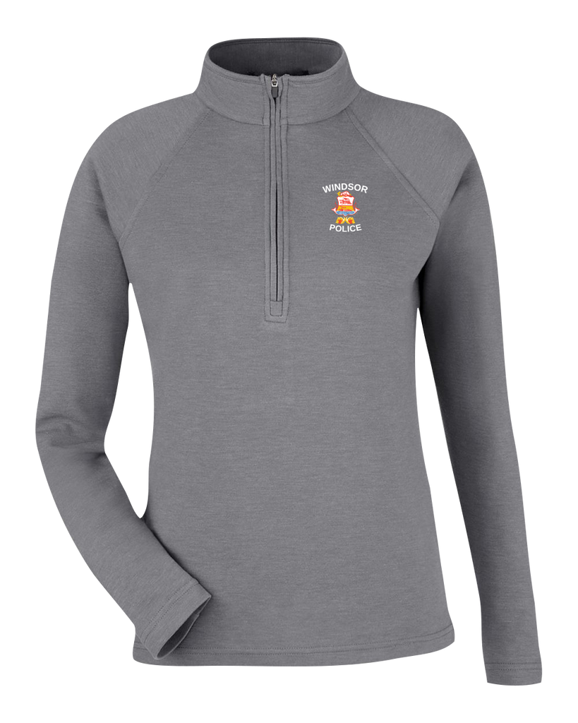 Windsor Police Ladies Quarter-Zip Pullover Graphite Melange with Embroidered Logo