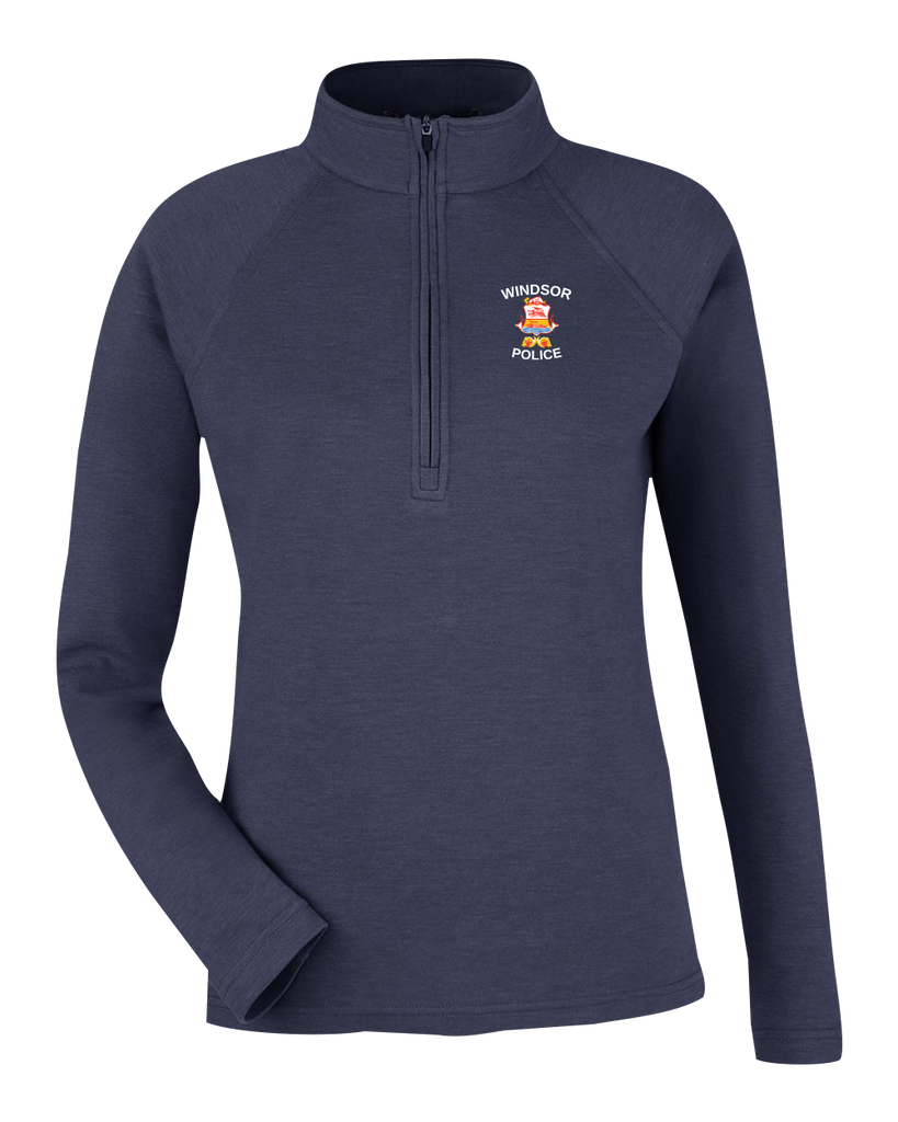 Windsor Police Ladies Quarter-Zip Pullover Navy Melange with Embroidered Logo