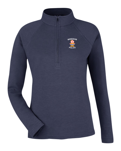 Windsor Police Ladies Quarter-Zip Pullover Navy Melange with Embroidered Logo
