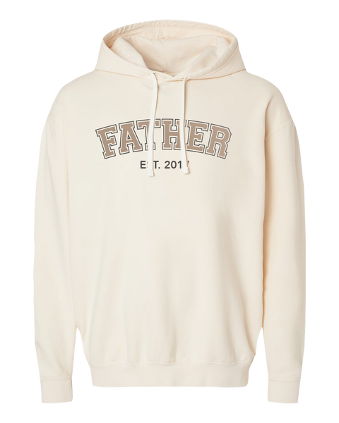 "Father EST." Adult Lightweight Fleece Hooded Sweatshirt with Printed Logo