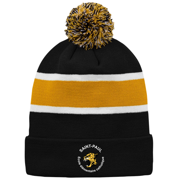Saint-Paul Striped Knit Cuff Toque with Pom-Pom with Embroidered Logo