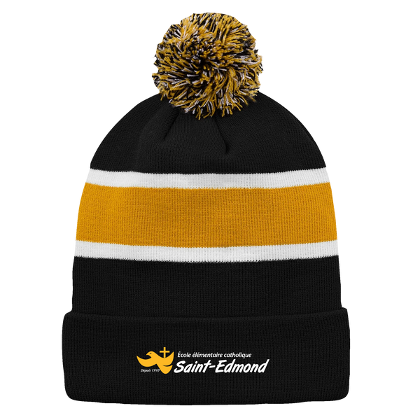 Saint-Edmond Striped Knit Cuff Toque with Pom-Pom with Embroidered Logo