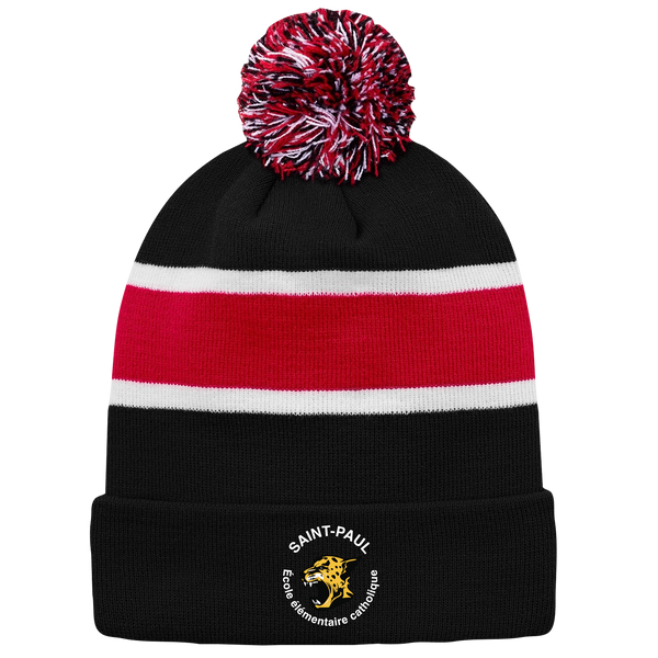 Saint-Paul Striped Knit Cuff Toque with Pom-Pom with Embroidered Logo
