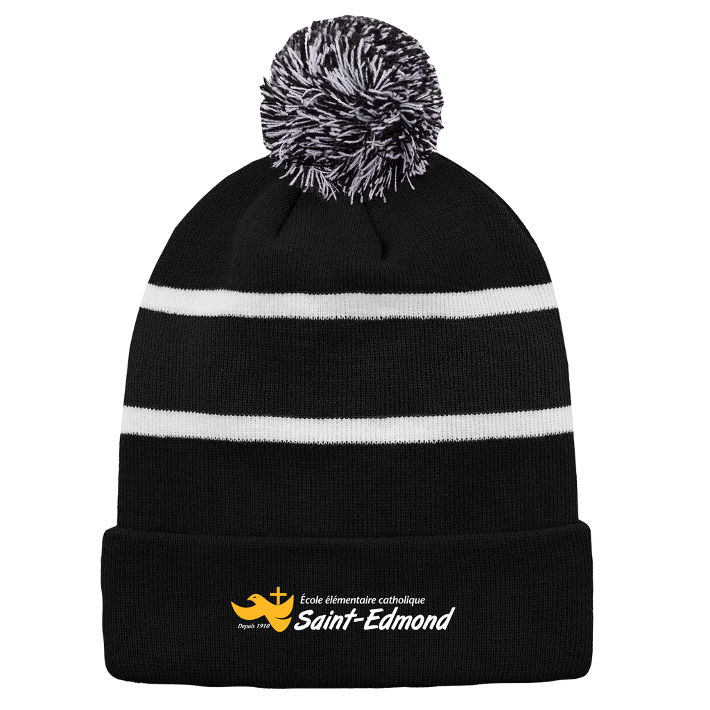 Saint-Edmond Striped Knit Cuff Toque with Pom-Pom with Embroidered Logo