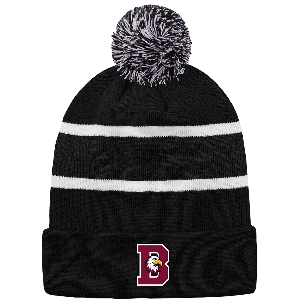 St. John de Brebeuf Striped Knit Cuff Toque with Pom-Pom with Embroidered Logo