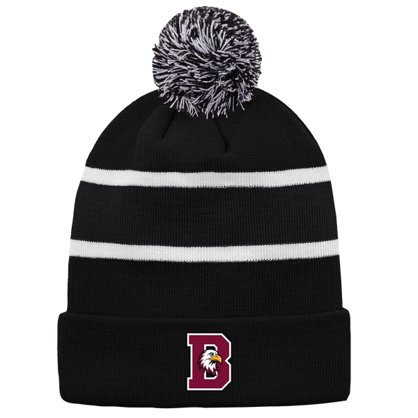 St. John de Brebeuf Striped Knit Cuff Toque with Pom-Pom with Embroidered Logo