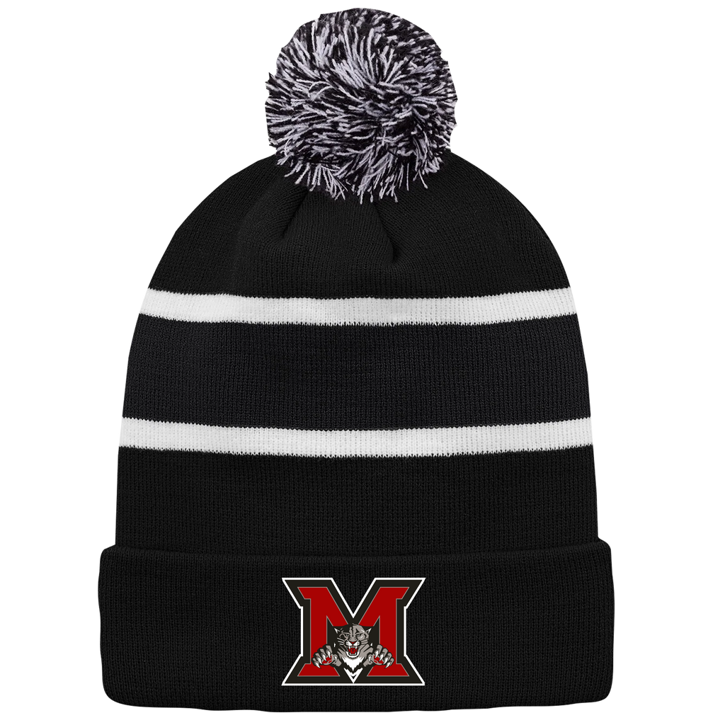 Maranatha Christian Academy Striped Knit Cuff Toque with Pom-Pom with Embroidered Logo