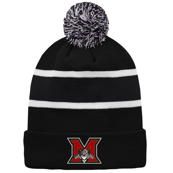 Maranatha Christian Academy Striped Knit Cuff Toque with Pom-Pom with Embroidered Logo