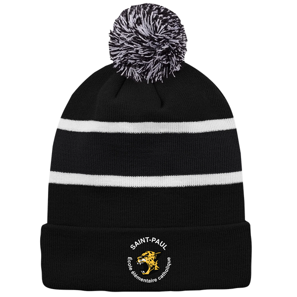 Saint-Paul Striped Knit Cuff Toque with Pom-Pom with Embroidered Logo