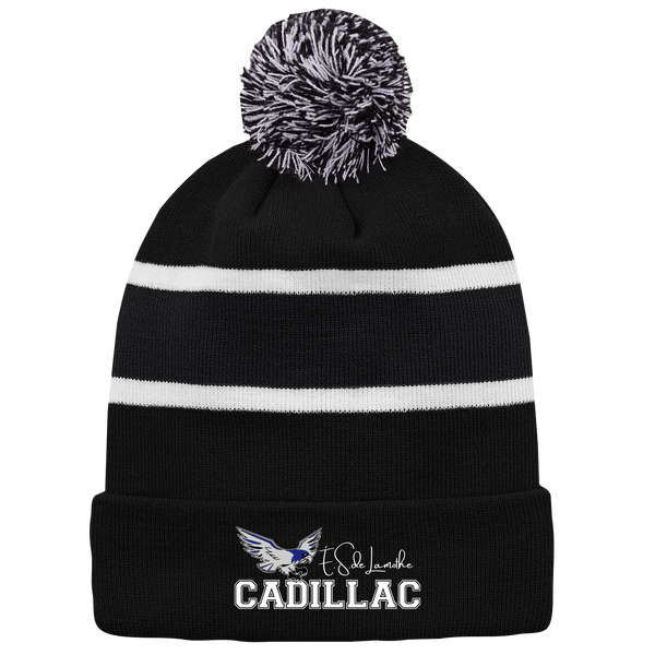 Lamothe-Cadillac Striped Knit Cuff Toque with Pom-Pom with Embroidered Logo