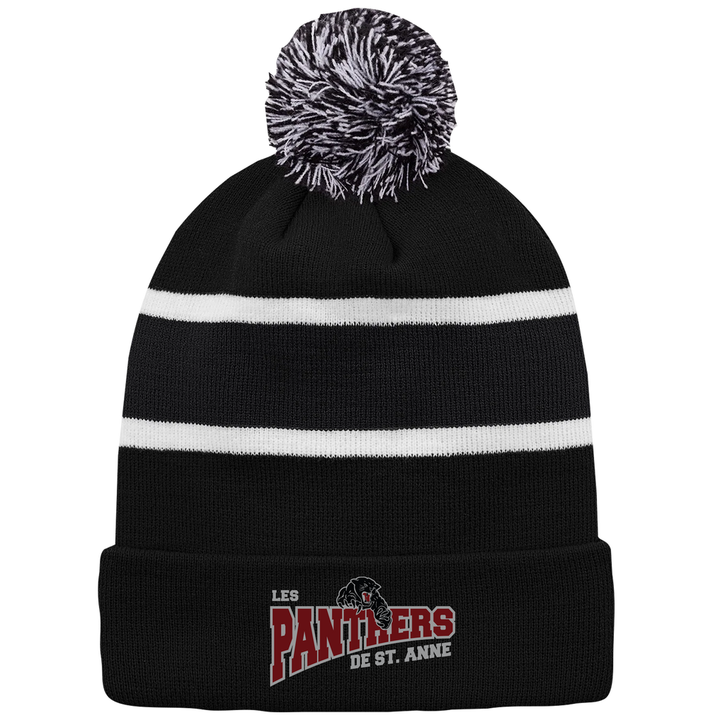 St. Anne Panthers Striped Knit Cuff Toque with Pom-Pom with Embroidered Logo