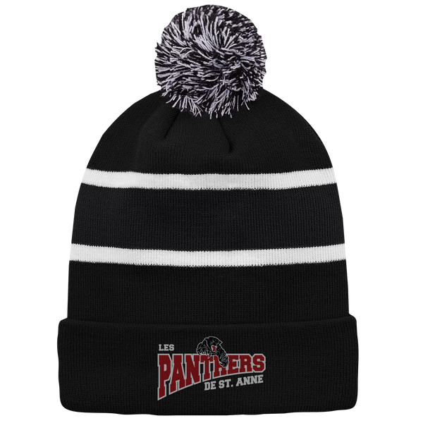 St. Anne Panthers Striped Knit Cuff Toque with Pom-Pom with Embroidered Logo