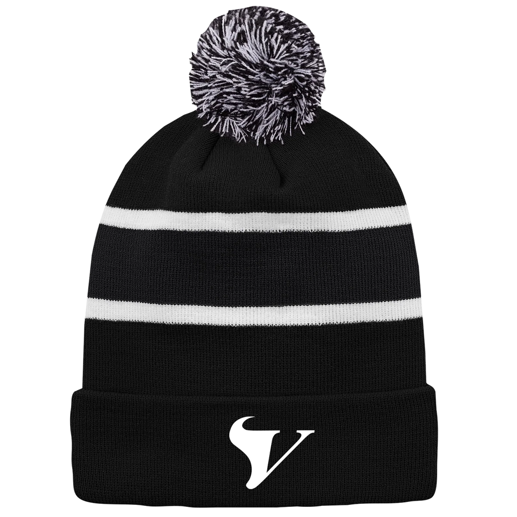 Tecumseh Vista Striped Knit Cuff Toque with Pom-Pom with Embroidered Logo