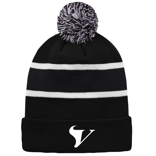 Tecumseh Vista Striped Knit Cuff Toque with Pom-Pom with Embroidered Logo