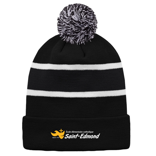 Saint-Edmond Striped Knit Cuff Toque with Pom-Pom with Embroidered Logo