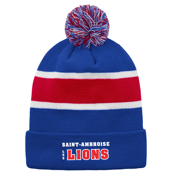 Saint Ambroise Striped Knit Cuff Toque with Pom-Pom with Embroidered Logo
