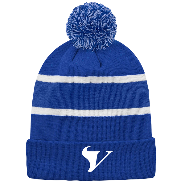 Tecumseh Vista Striped Knit Cuff Toque with Pom-Pom with Embroidered Logo