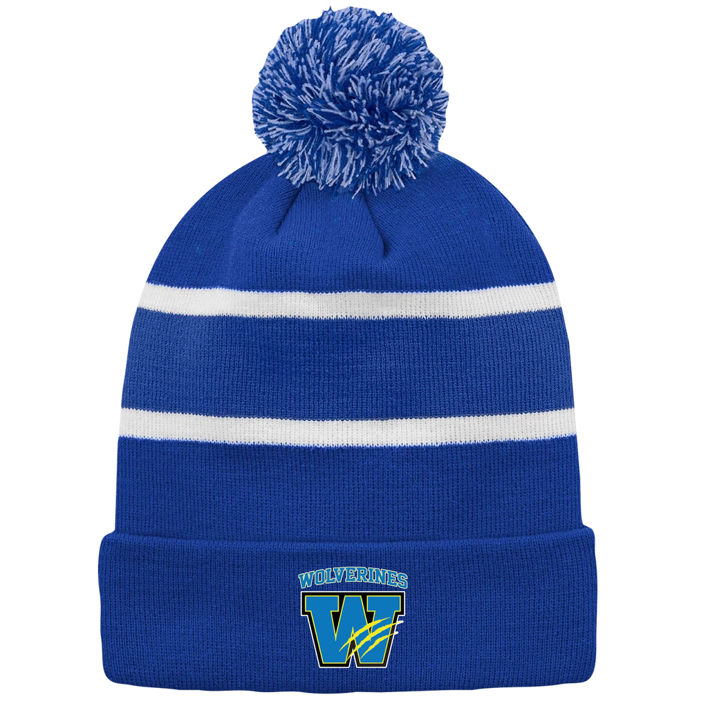 Wolverines Striped Knit Cuff Toque with Pom-Pom with Embroidered Logo