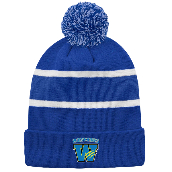 Wolverines Striped Knit Cuff Toque with Pom-Pom with Embroidered Logo