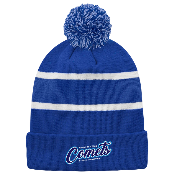Christ The King Striped Knit Cuff Toque with Pom-Pom with Embroidered Logo