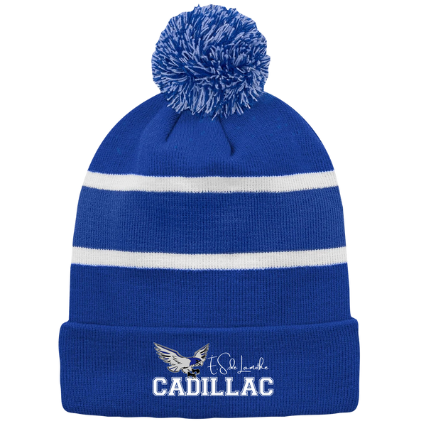 Lamothe-Cadillac Striped Knit Cuff Toque with Pom-Pom with Embroidered Logo