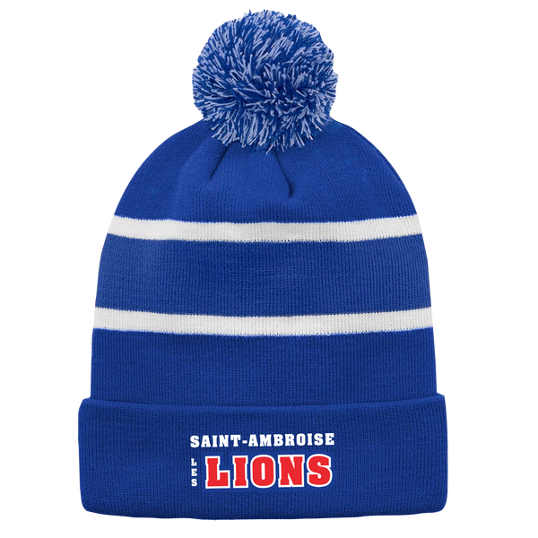 Saint Ambroise Striped Knit Cuff Toque with Pom-Pom with Embroidered Logo