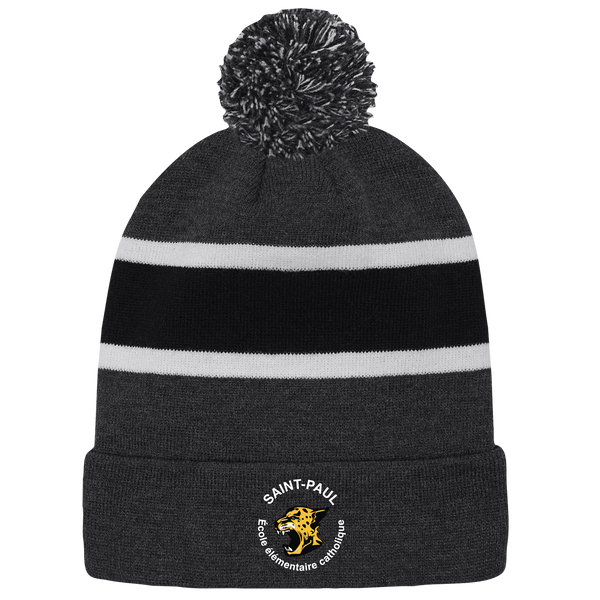 Saint-Paul Striped Knit Cuff Toque with Pom-Pom with Embroidered Logo