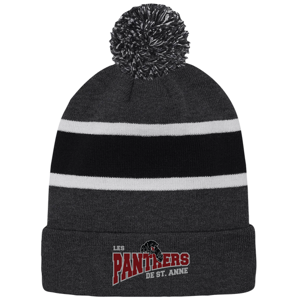 St. Anne Panthers Striped Knit Cuff Toque with Pom-Pom with Embroidered Logo