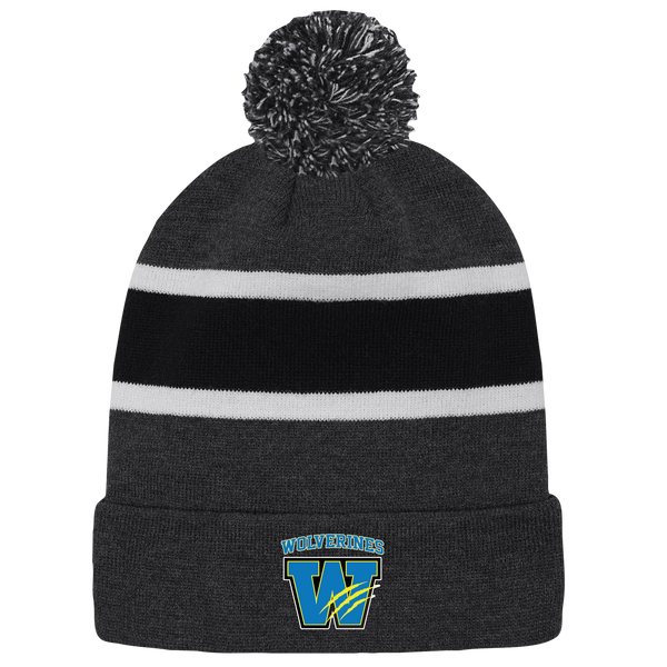 Wolverines Striped Knit Cuff Toque with Pom-Pom with Embroidered Logo