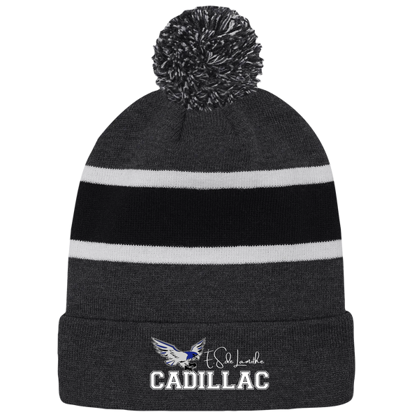 Lamothe-Cadillac Striped Knit Cuff Toque with Pom-Pom with Embroidered Logo