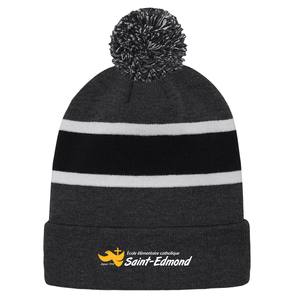 Saint-Edmond Striped Knit Cuff Toque with Pom-Pom with Embroidered Logo