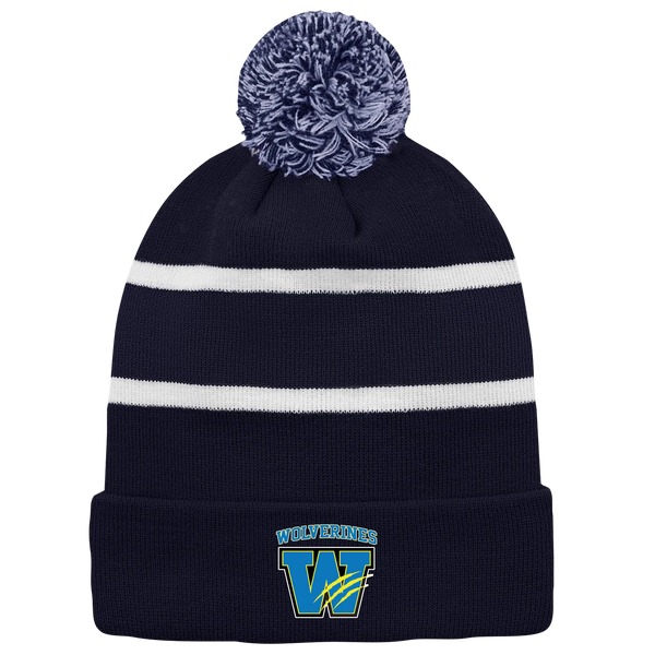 Wolverines Striped Knit Cuff Toque with Pom-Pom with Embroidered Logo