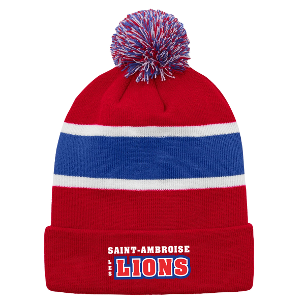 Saint Ambroise Striped Knit Cuff Toque with Pom-Pom with Embroidered Logo