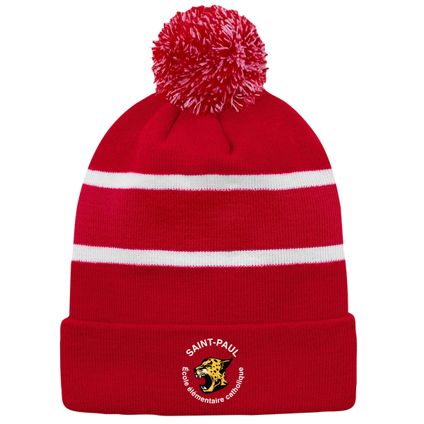 Saint-Paul Striped Knit Cuff Toque with Pom-Pom with Embroidered Logo