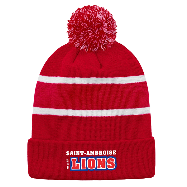 Saint Ambroise Striped Knit Cuff Toque with Pom-Pom with Embroidered Logo