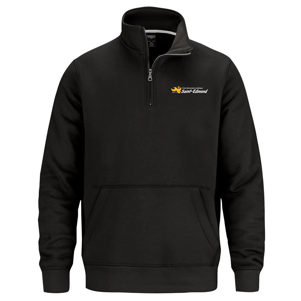 Saint-Edmond Adult1/4 Zip Sweatshirt with Pouch Pocket with Embroidered Logo