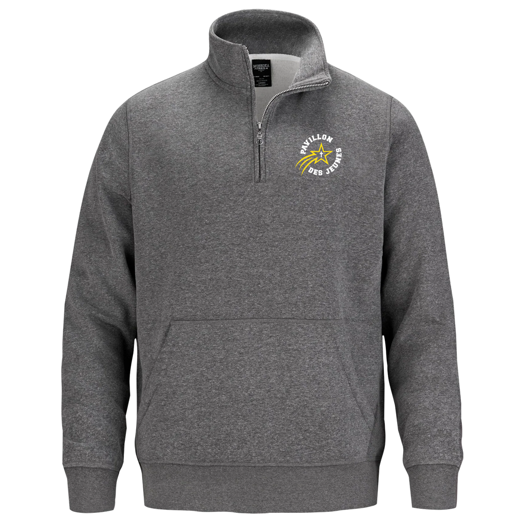 Pavillon Des Jeunes Adult1/4 Zip Sweatshirt with Pouch Pocket with Embroidered Logo