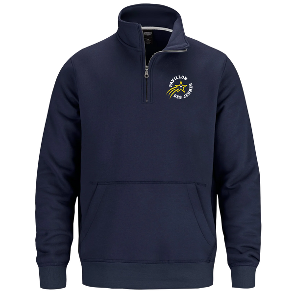Pavillon Des Jeunes Adult1/4 Zip Sweatshirt with Pouch Pocket with Embroidered Logo